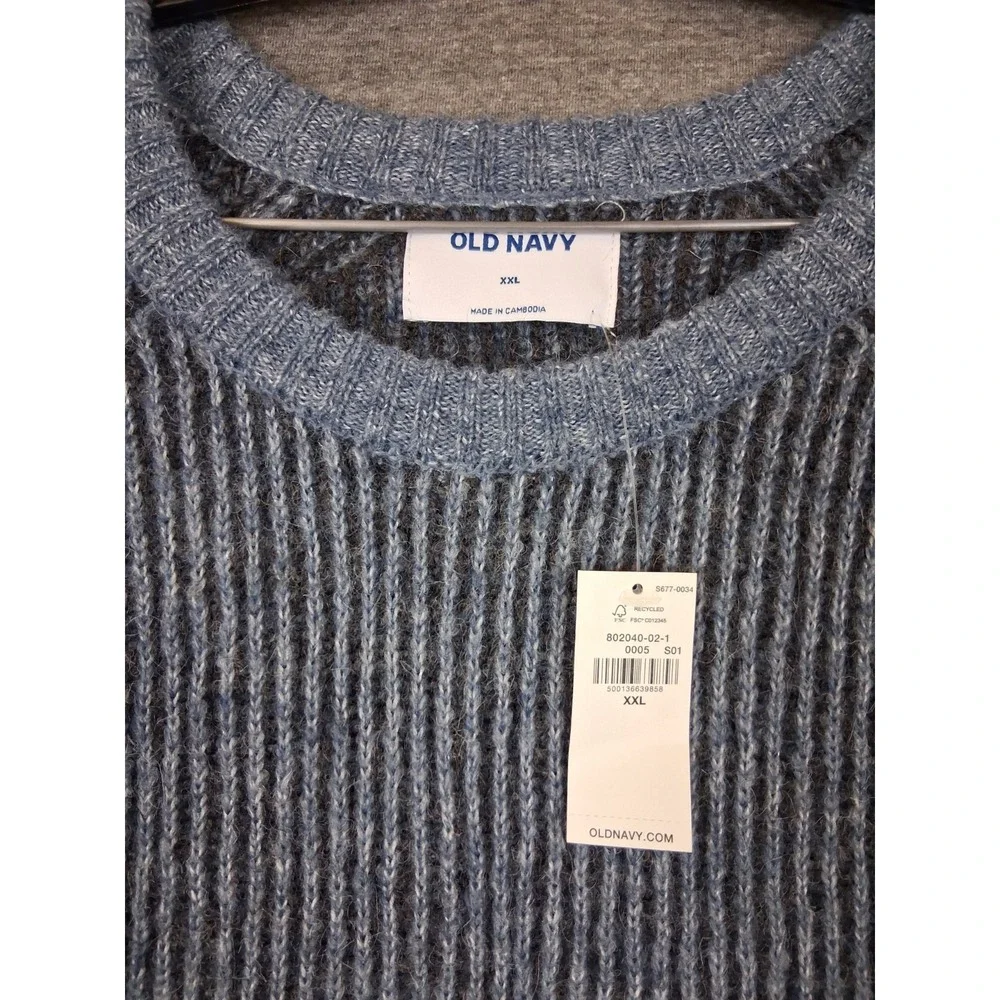 New Old Navy Mens Sweater 2XL Blue Rib Soft Pullover Wool Blend Casual Classic‎